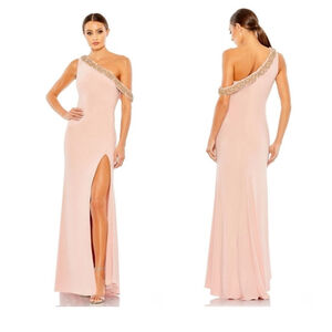 MAC DUGGAL 68163 Embellished Drop Shoulder Jersey Long Gown Dress Rose Pink 14